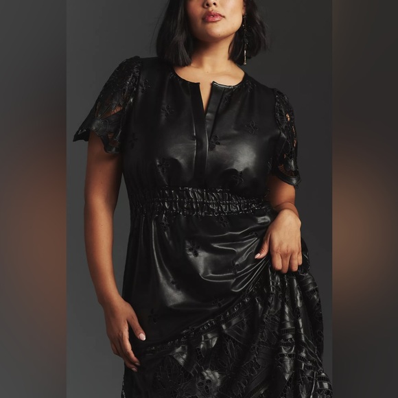 Anthropologie The Somerset Collection Maxi Dress: Faux Leather Embroidered - Picture 8 of 12